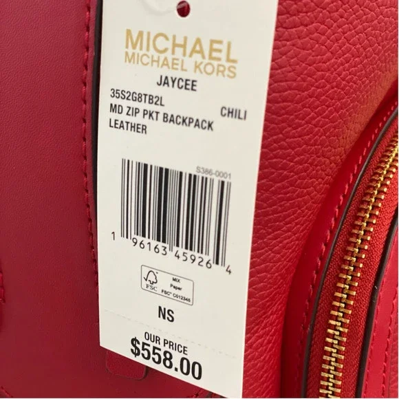 Michael Kors Jaycee Medium Pebbled Leather Backpack Chili - Picture 6 of 10